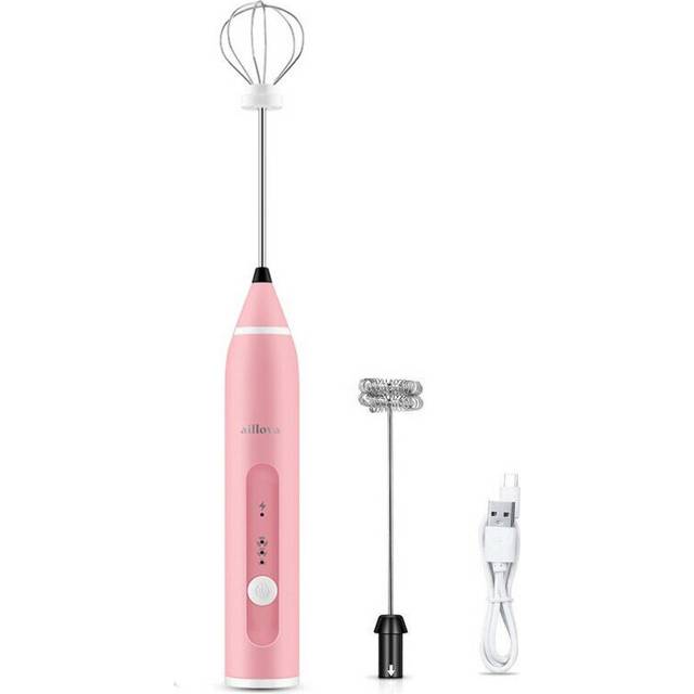 (Pink) 3 Speeds Hand Mixer Egg Beater Coffee Milk Drink Whisk Frother Stirrer USB Rechargeable Handheld Food Blender Tool