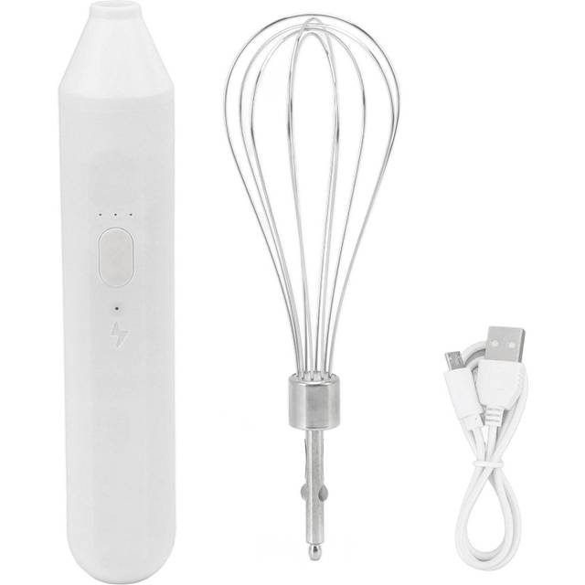 Electric Egg Beater Handheld USB Charging Milk Frother Portable Cordless Drink Mixer with Stainless white