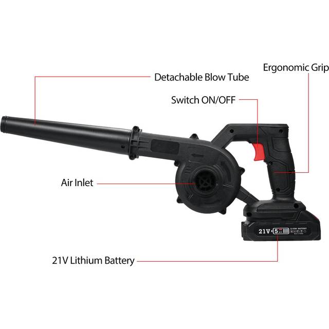 2-in-1 21V Handheld Electric Blower and Vacuum Cleaner Electric Leaf Blower Leaf Blower with EU Plug & 1 Battery black