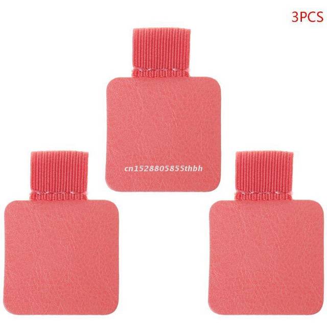 (Pink) 3pcs Square Self-adhesive Leather Pen Clip Pencil Elastic Loop For Notebooks