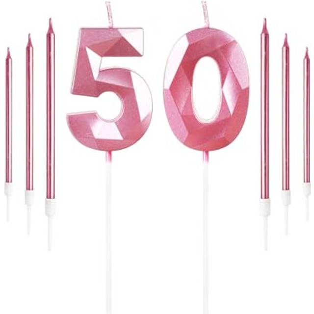 Girls Pink 50th Birthday Candles Set, Number 50 Candle with Girls Pink Long Candles, Birthday Candles for Cake, Birthday Candle, Cake Candles Cake