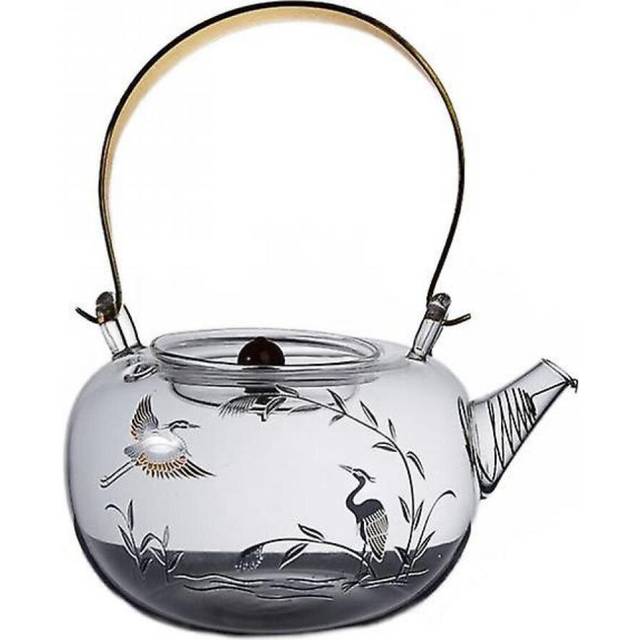 900ml Glass Kettle Electric Heating Brew Tea Pot Gold Silver Burnt Full Glass Jug