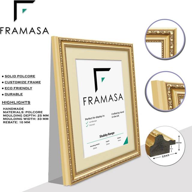 (Gold Frame Ivory Mount, A3 Pic (A2 Frame)) New Shabby Chic Picture Photo Frames ,Gold Antique Style Photo Frames,  With Multicolored Mounts White Ivo