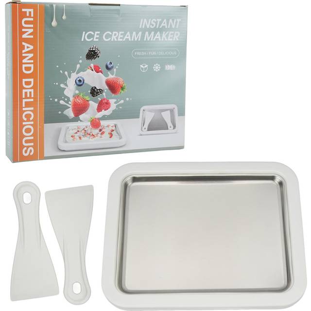 Mini Rolled Ice Cream Yogurt Maker Machine Stainless Steel Instant Cold Plate with Scraper 26x21x3.2cm