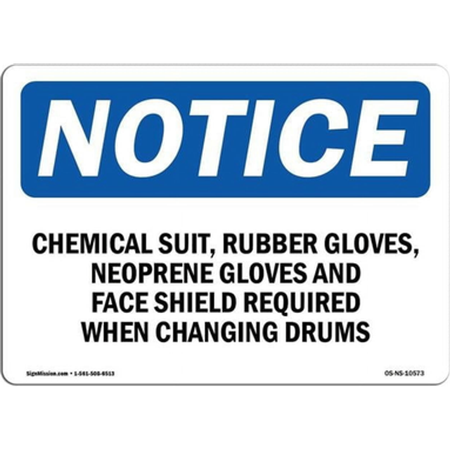 SignMission OS-NS-A-710-L-10573 7 x 10 in. OSHA Notice Sign - Chemical Suit, Rubber Gloves, Neoprene Gloves