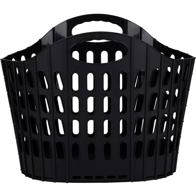 (Black) Folding Laundry Basket Plastic Space Saving Clothes Washing Hamper 25L