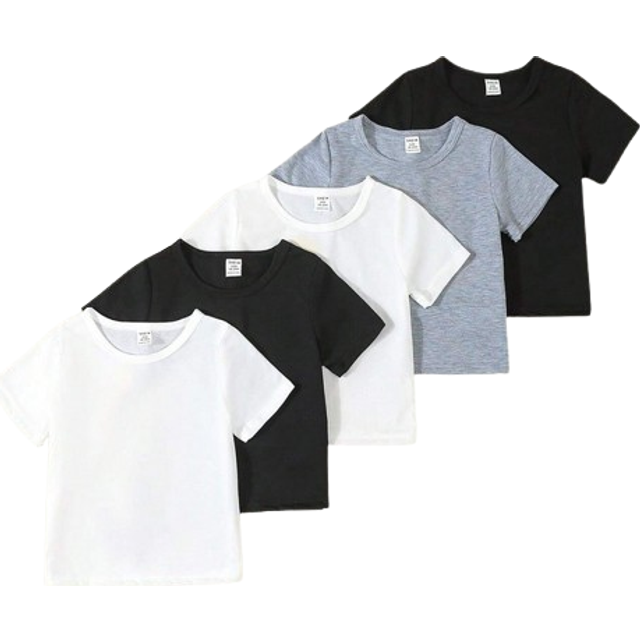 SHEIN Baby Boy 5pcs/Set Simple And Comfortable White T-Shirt, Spring/Summer