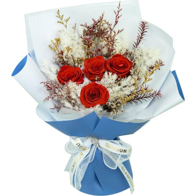 GLAMOUR BOUTIQUE Preserved Flowers Bouquet - Flowers Forever in a Box with Hydrangeas & More  Gift Ready for Anniversary  Birthday  Valentine's Day  M