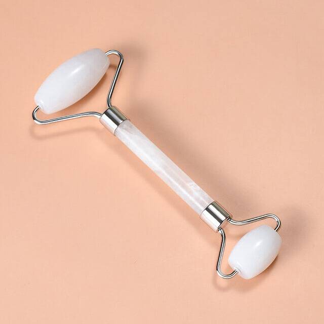 (a-silver) Natural Stone White Jade Face Roller Quartz Massage Care Tool Crystal Mineral Healing Neck Massager Apparatus Skincare GuaSha