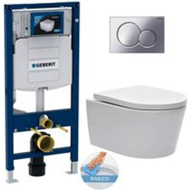Geberit - Toilet Set Duofix + sat rimless toilet, invisible fixings + Softclose seat + Chrome plate (GebSATrimless-N)