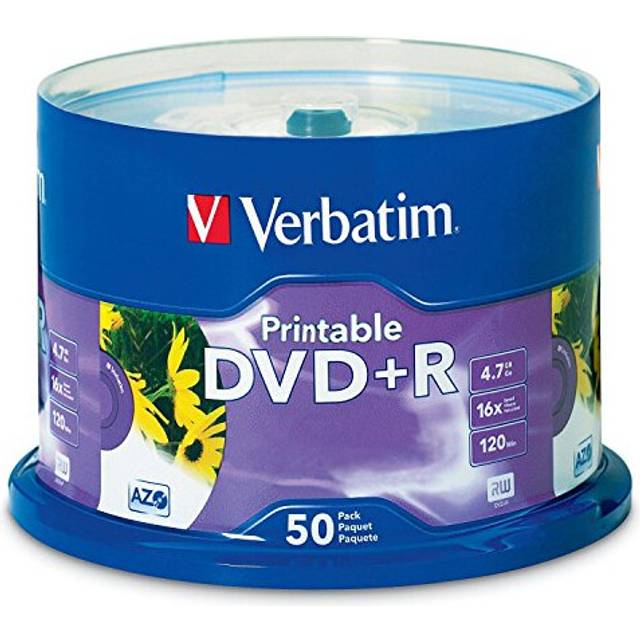 Verbatim DVD+R 4.7GB 16X White Inkjet Printable with Branded Hub - 50pk Spindle