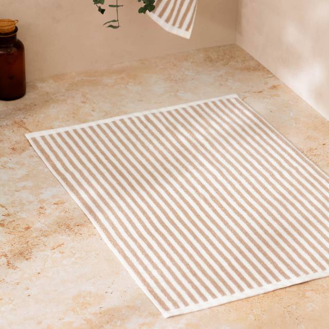 Swatzell Striped Cotton Bath Mat - Cream (70cm W)