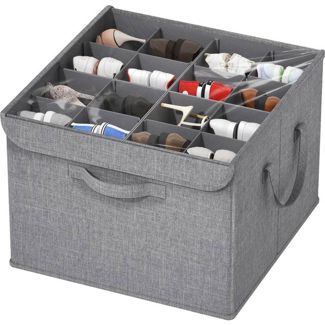 Wardrobe Shoe Storage Box, Adjustable Partition Shoe Storage Can Accommodate 16 Pairs, Transparent Cover Shoe Box - Grey (16)