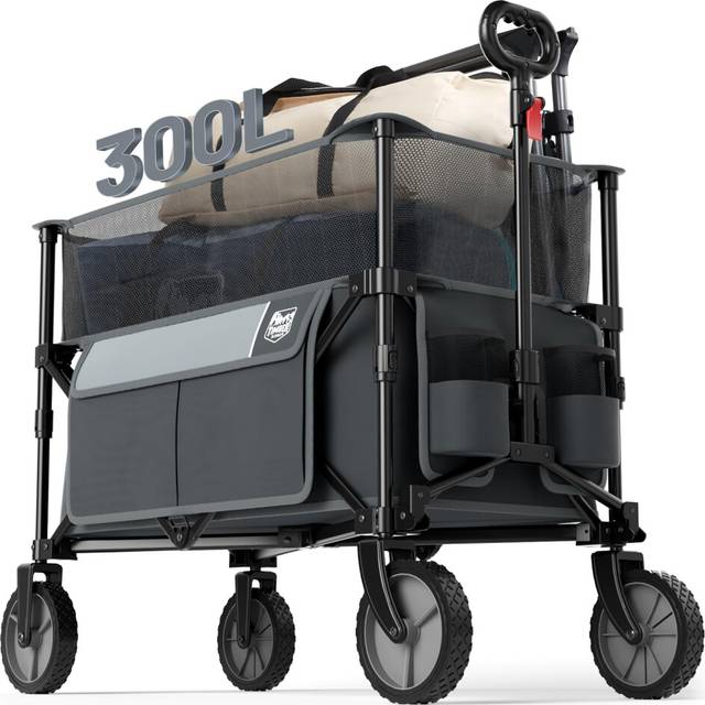 TIMBER RIDGE 300L Extra Large Collapsible Folding Wagon Carts  Heavy Duty Outdoor Camping Utility Wagons with Extended Height  A