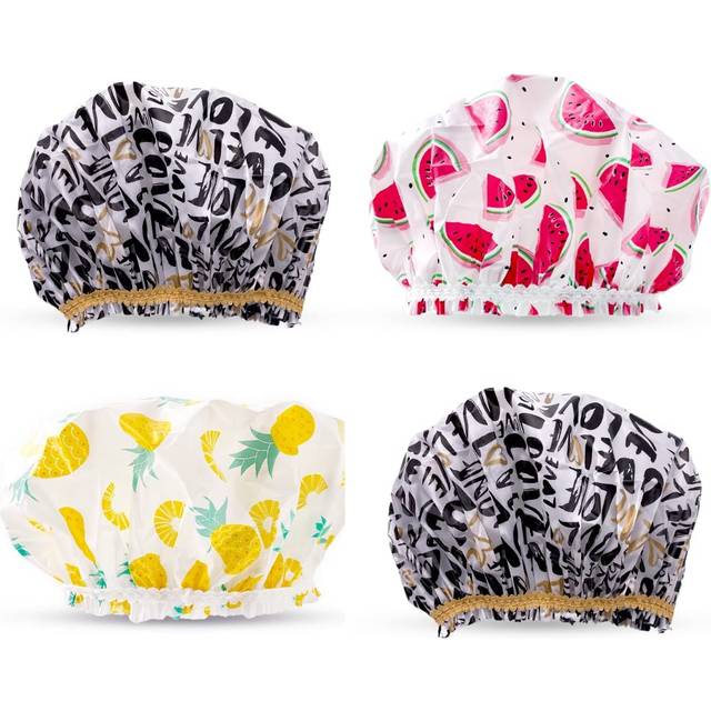 Betty Dain Reusable Vinyl Shower Cap & Bath Cap (4 Pack)  Frosted PEVA Elastic Stretch Hem. Waterproof Stretchy Hair Cap for all Hair Lengths - Hipste