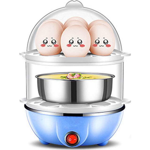 Elektrische Rapid Eierkoker Voedsel Steamer Boiler Mini Rvs Dubbeldeks Thuis Ei Kokend Machine Koken Tool Verwarming - blauw single laag
