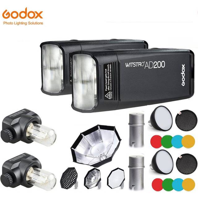 2*Godox AD200 Pocket Speedlite Flash+Softbox+Color Filter+Diffuser Kit