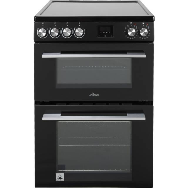 Willow 62L Black Electric 50cm Single Cavity Cooker, Solid 4 Zone Hob