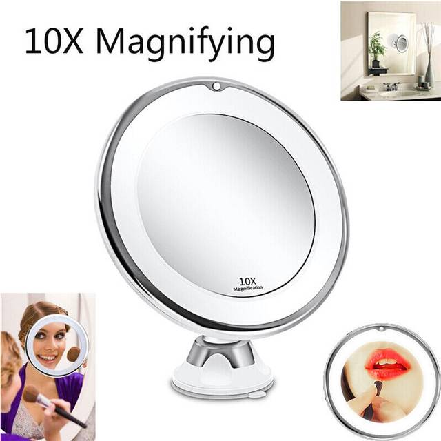 10x Magnifying Makeup Cosmetic Beauty Bathroom Mirror with LED Light 360 Spin