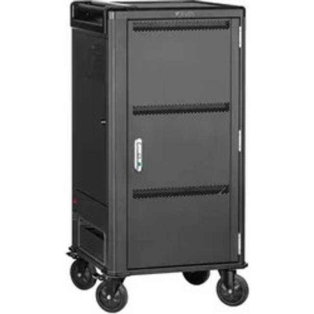 V7 30 Devices USB-C PD Prewired EU Charge Cart Secure Store and Charge Chromebooks Notebooks and Tablets. Padded shelves with durable dividers rubber casters IEC 62368-1 Certified