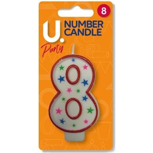 Birthday Cake Number Candles 0 - 9 All Ages White And Red With Coloured Stars/8