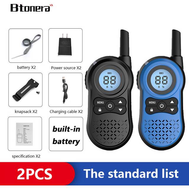 (Black and blue) M30 Mini Walkie Talkie Rechargeable Walkie-Talkie 2 pcs  PMR446 FRS Long Range Portable Two-way Radios