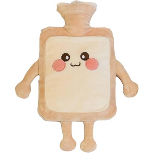 Hot Water Bottle 1000ML Hot Water Bag Hot Pack with Cute Toast Bread Plush Cover Large Rubber Hot Water Bottles Hand Warmer Gift