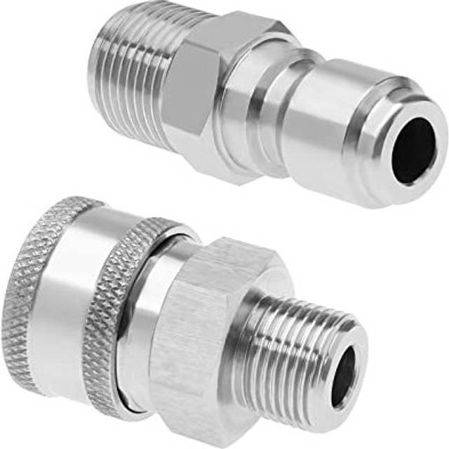 2PCS Pressure Washer Adapter 3/8 Inch BSP Male Thread Fitting Quick Connect Socket Plug Stainless Steel Coupler for Pressure Washer 5000 PSI