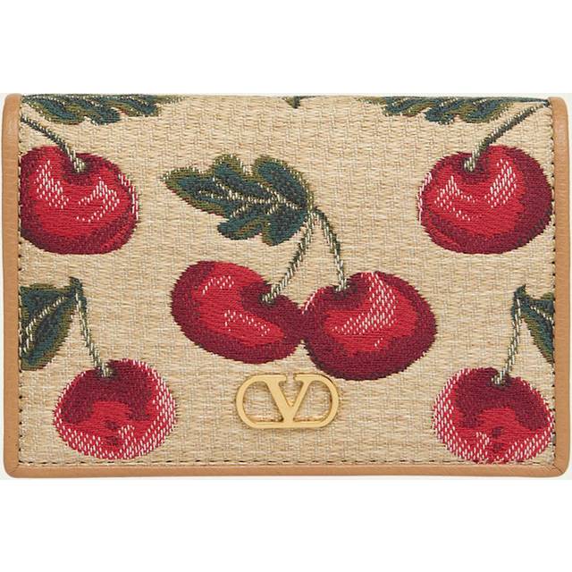 Valentino Vlogo Cherryfic Leather-Trim Card Case