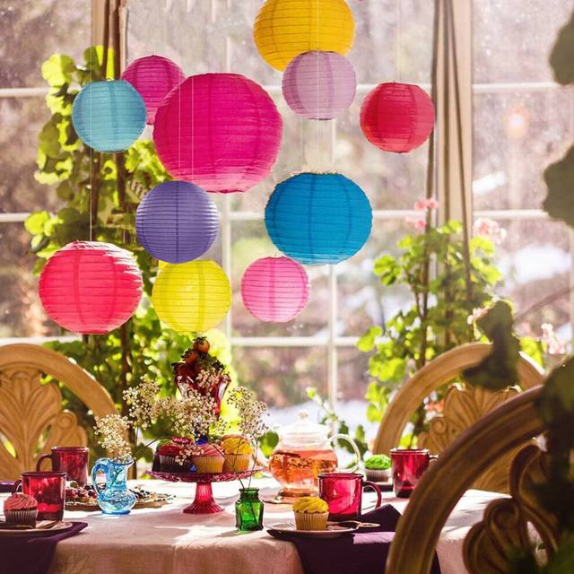12 New Mix Round Paper Lantern Lanterns Party Parties (Tea Time Shade)