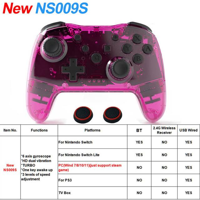 (Crystal Red) Transparent Wireless Controller BT For Nintendo Switch Pro PC PS3 TV BOX