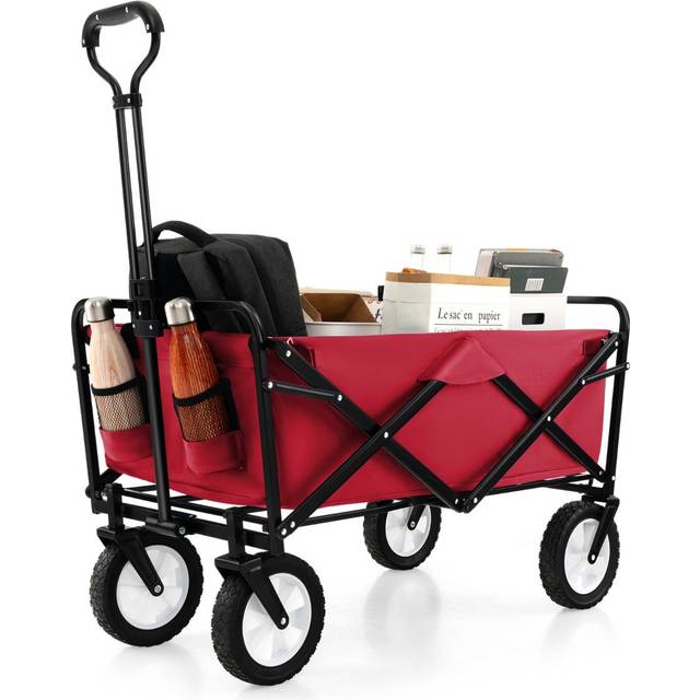Costway Red Camping Garden Cart with Adjustable Handle - 76 x 54 x 21cm