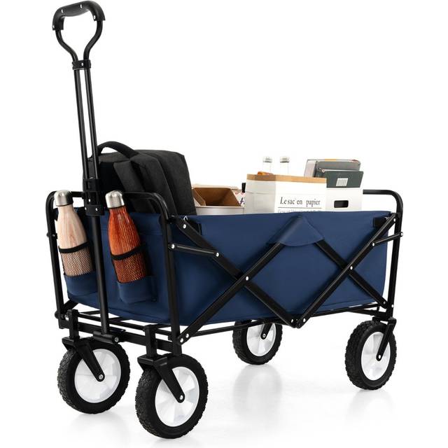 eavy Duty Camping Garden Cart with Adjustable Handle and Drink Holders-Navy