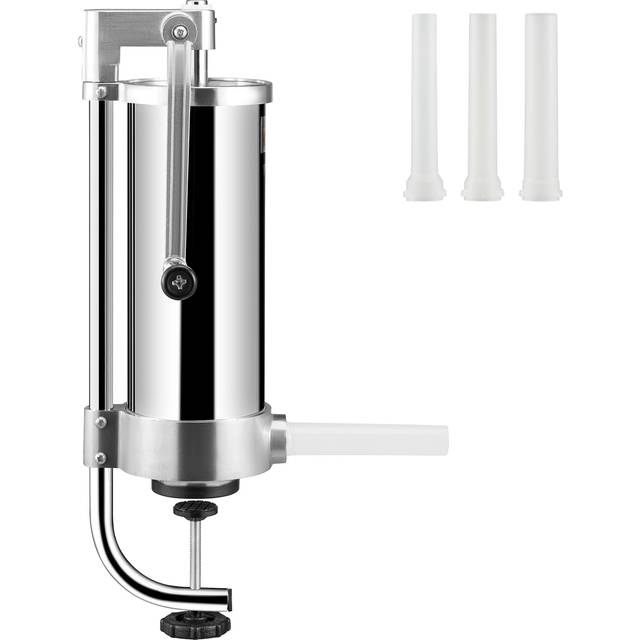 VEVOR Sausage Stuffer, 2.5LBS/1.5L Capacity, 304 Stainless Steel Vertical Sausage Stuffer, Sausage Filling Machine with 3 Stuffing Tubes, Suction Base and Manual Crank for Household or Commercial Use