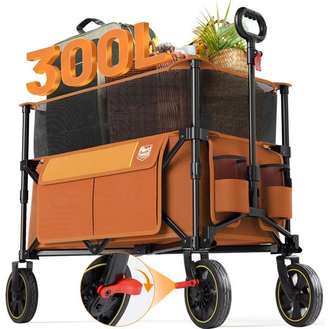 TIMBER RIDGE 300L Extra Large Collapsible Folding Wagon Carts with Brake  Heavy Duty Outdoor Camping Utility Wagons with Extende