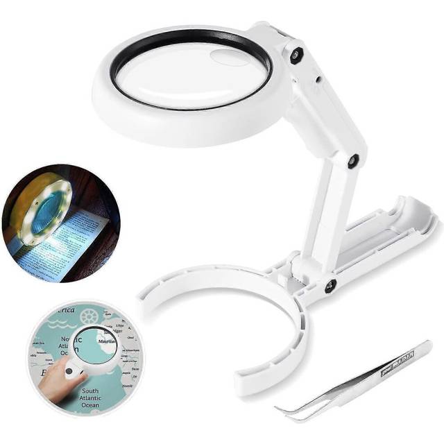 Handheld Magnifier,5X 11X Tabletop Magnifying Glass with Folding Stand