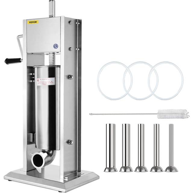 Happybuy Manual Sausage Stuffer Maker 5L Capacity Two Speed Vertical Meat Filler Stainless Steel with 5 Stuffing Tubes  Commercial and Home Use