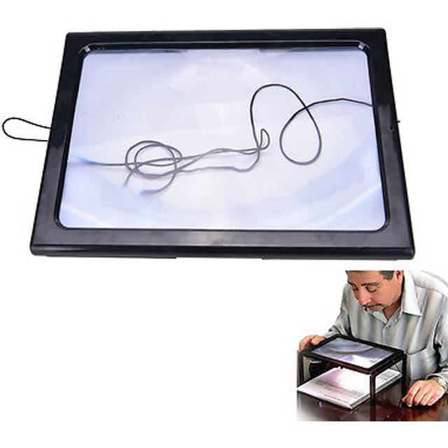 Large A4 Page Hands Free 3x Magnifying Glass W Light LED Magnifier Reading Gdel