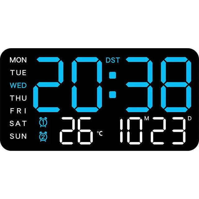 (Black+Blue) Multifunctional LED Digital Wall Clock - Borderless, Hanging or Standing Display for Living Room