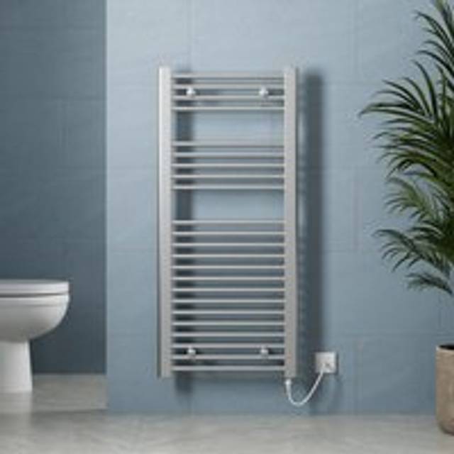 Duratherm - Galiflo Chrome Heated Towel Rail Radiator Flat Straight Electric Bathroom Heating 1100 x 500mm