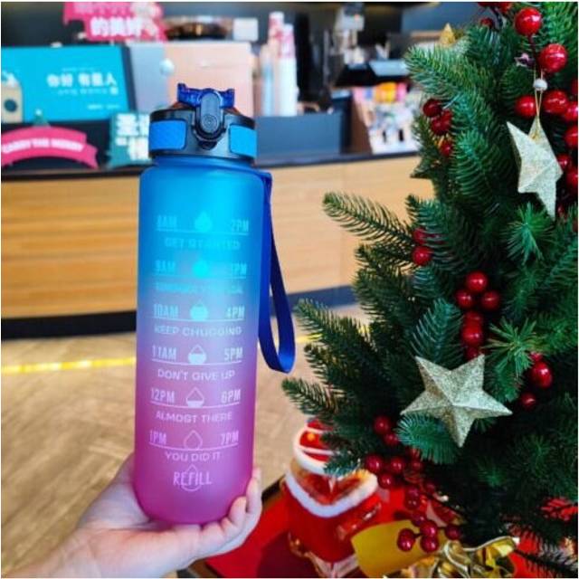 (  Blue.) Water Bottle Time Marker 1L Extra Large Motivational Gym Sport Bottle