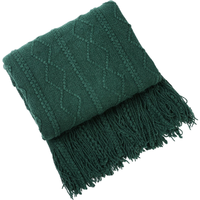 Green Throw Blanket Faux Cashmere Sofa Cover Vertical Bar Diamond Knit Plaid Tassels Throws & Afghans