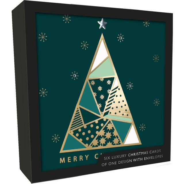 Box of 6 Gold Geometric Tree Luxury Hand-Finished Christmas Cards Card Boxes