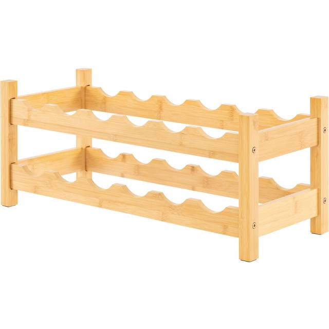 Wine Rack 12 Bottle 2-Tier Wine Storage Organizer Bar-Natural