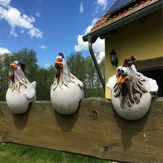 (A, One size) Chicken Fence Decoration Statues For Garden Stairs Farm Chicken Sculpture Funny