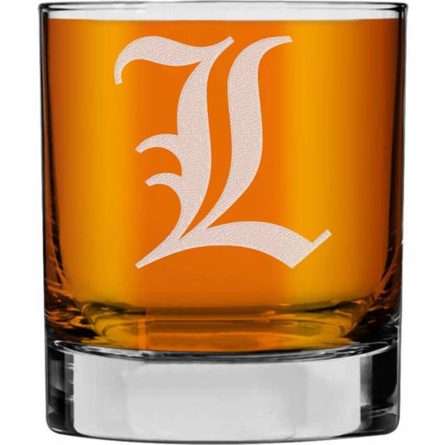 Spotted Dog Company Etched Monogram 11oz Rocks Old Fashioned Lowball Glass for Whiskey Scotch Bourbon (Letter L)