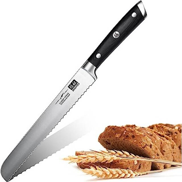 SHAN ZU Bread Knife, 8-inch Serrated Bread Slicer Knife with German Stainless Steel, Ultra Sharp Bread Slicer Kitchen Knife with Pakkwood Handle for