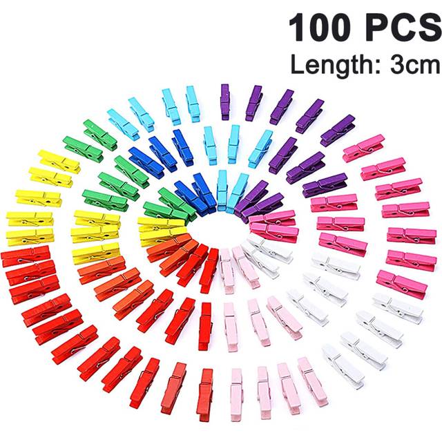Mini Clothespins, 100 Pack Mini Wooden Clothespins Mixed Colors Sturdy Small Clothespins,3cm
