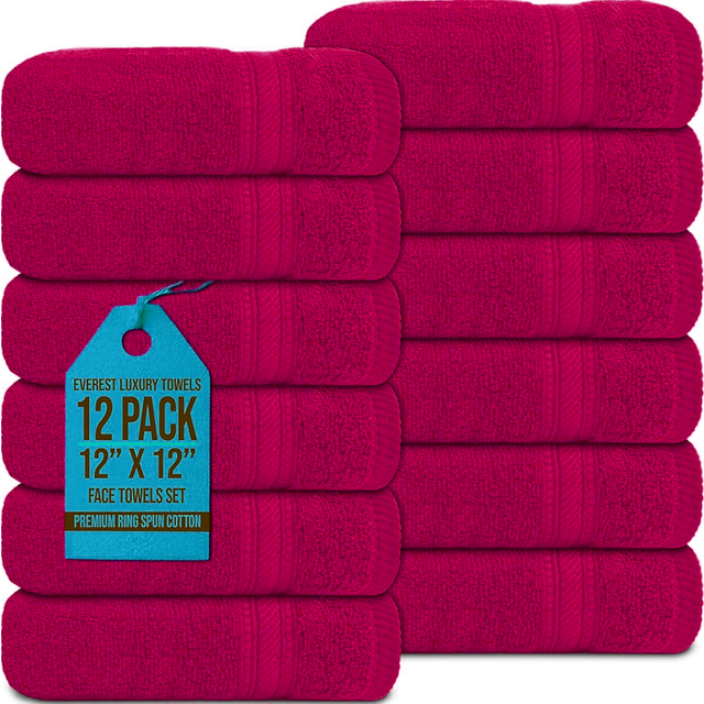 (Pink) 12x Face Cloth Towels 100% Pure Cotton Luxury Flannels Washcloth Gym Spa Towels