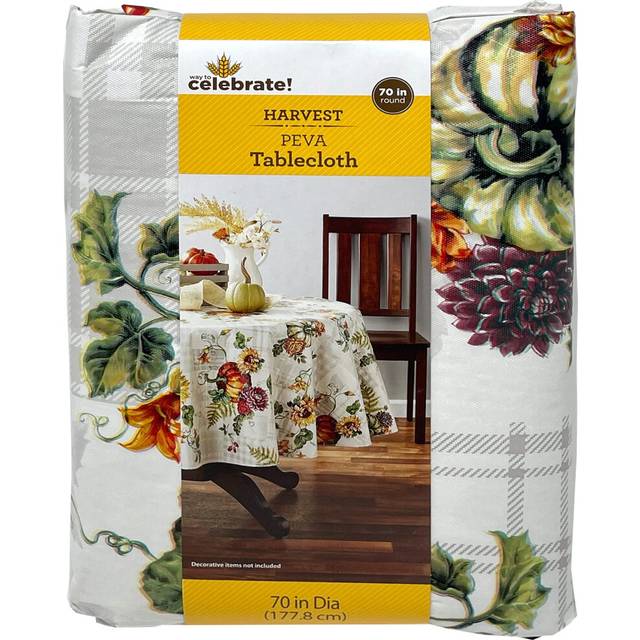 Town & Country Linen Corp Celebrate Vinyl Tablecloth Harvest Botanical Patchwork 70 Round